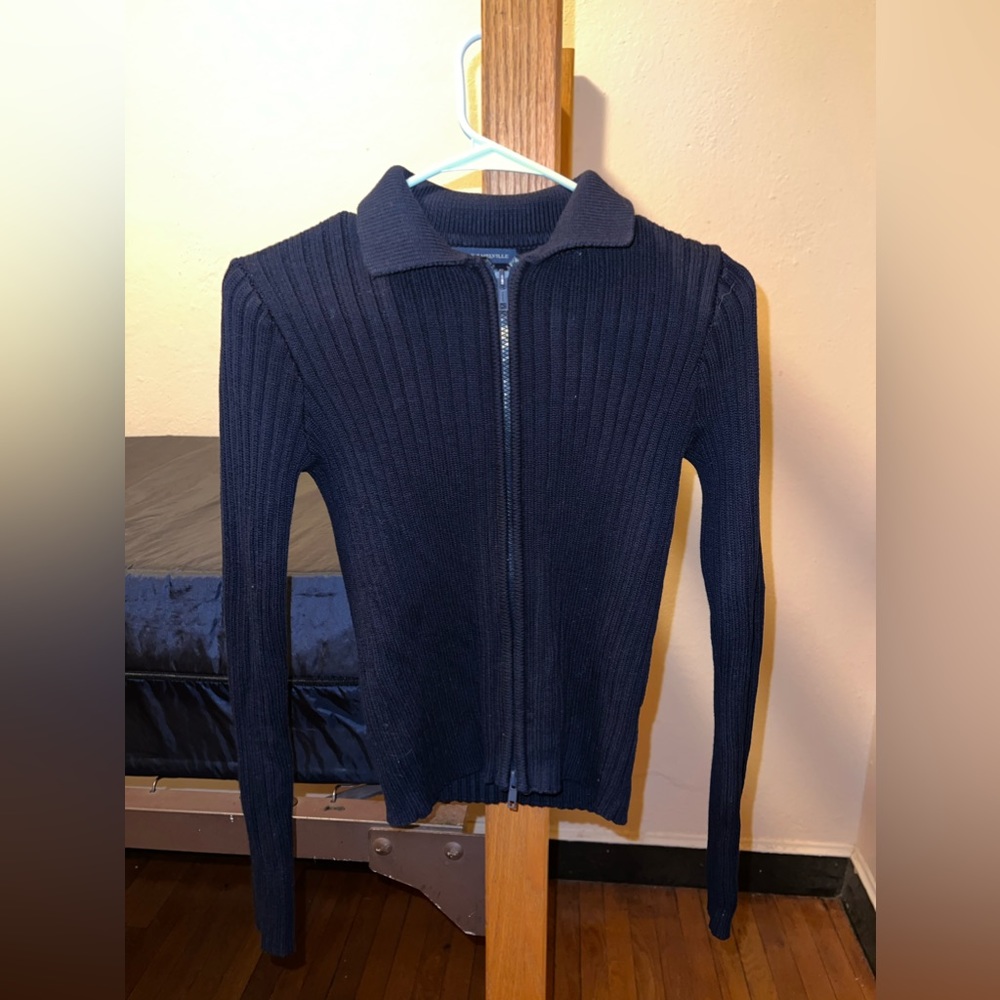 Brandy Melville Navy Zip-up Sweater